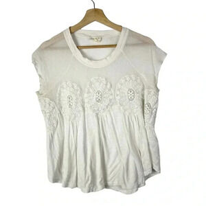 Anthropologie Meadow Rue White Medallion Lace Swing Fit Short Sleeve Blouse 8